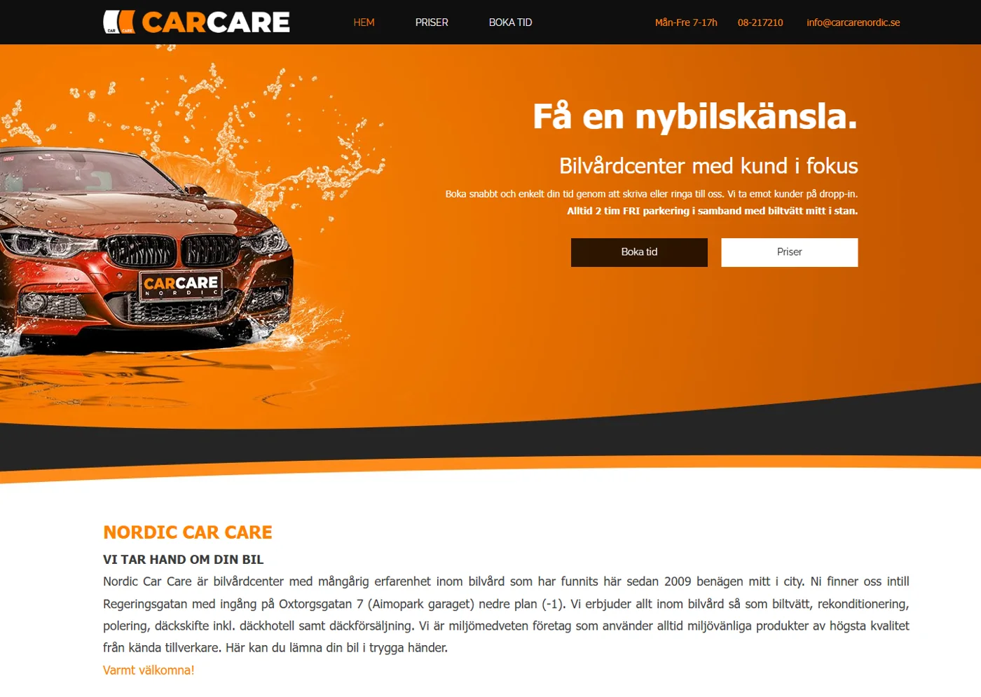Screenshot of the Car Care Nordic automotive services website