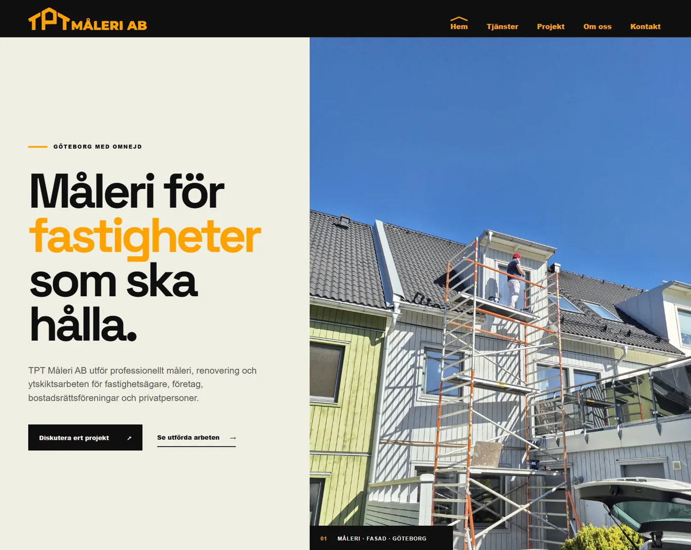 Screenshot of the TPT Måleri AB painting company website